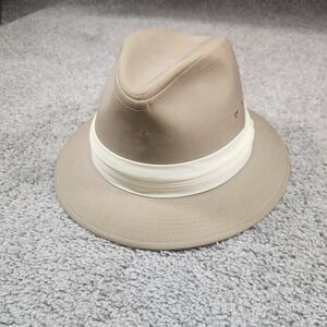 Vtg Stetson Fedora Hat XL Beige White Band Vintage Style USA Dapper Gatsby 90s